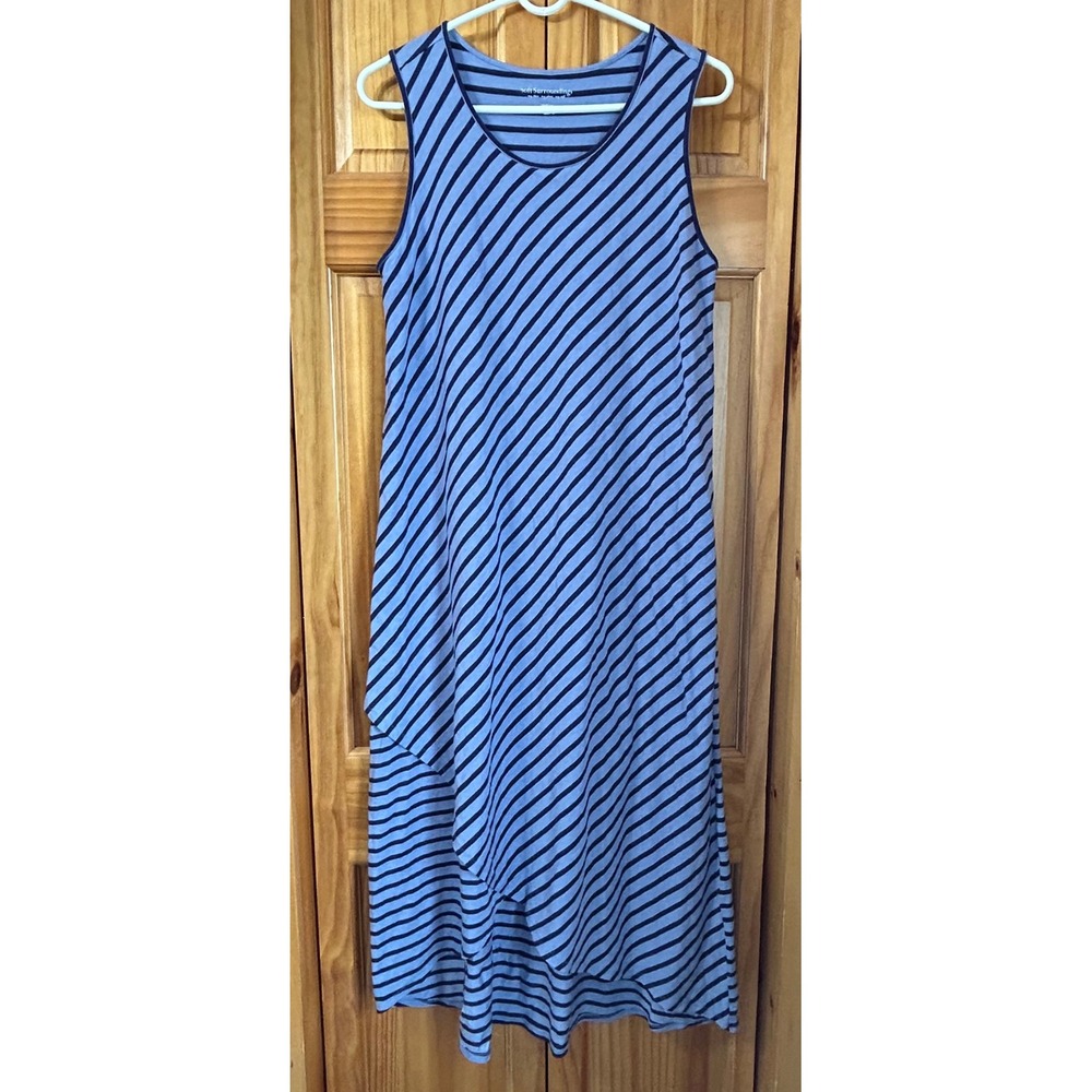 Soft Surroundings Women's M Sarina Striped Asymmetrical Midi Dress Blue